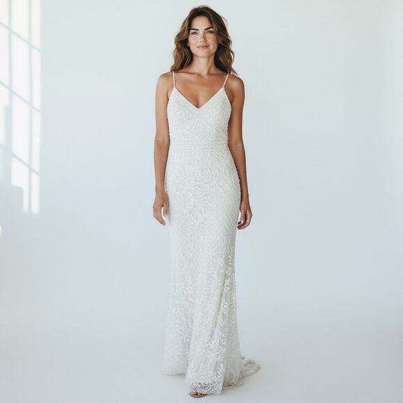 Lulu’s beaded and sequined wedding dress - heavy with beads tags cut out SMALL - Picture 3 of 17